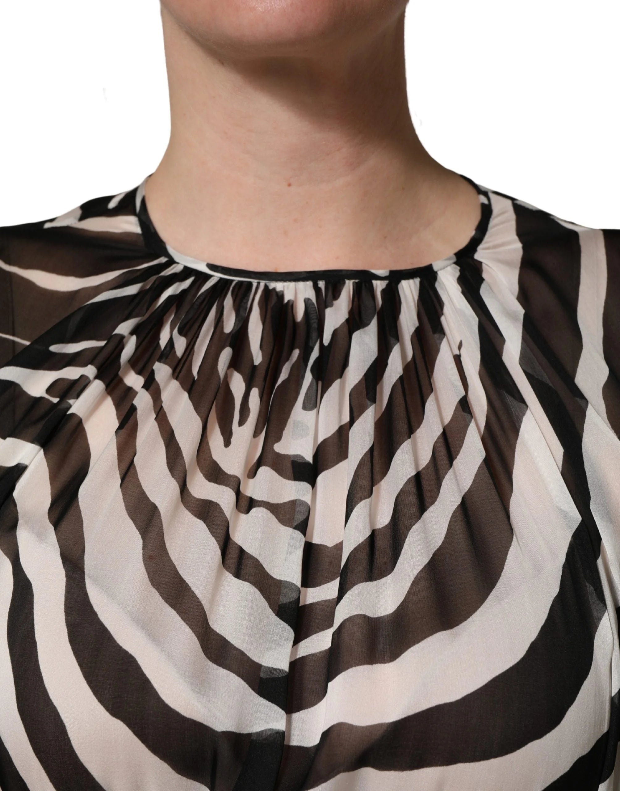MSGM Black White Zebra Puff Sleeves Mini Dress - IT38 | XS