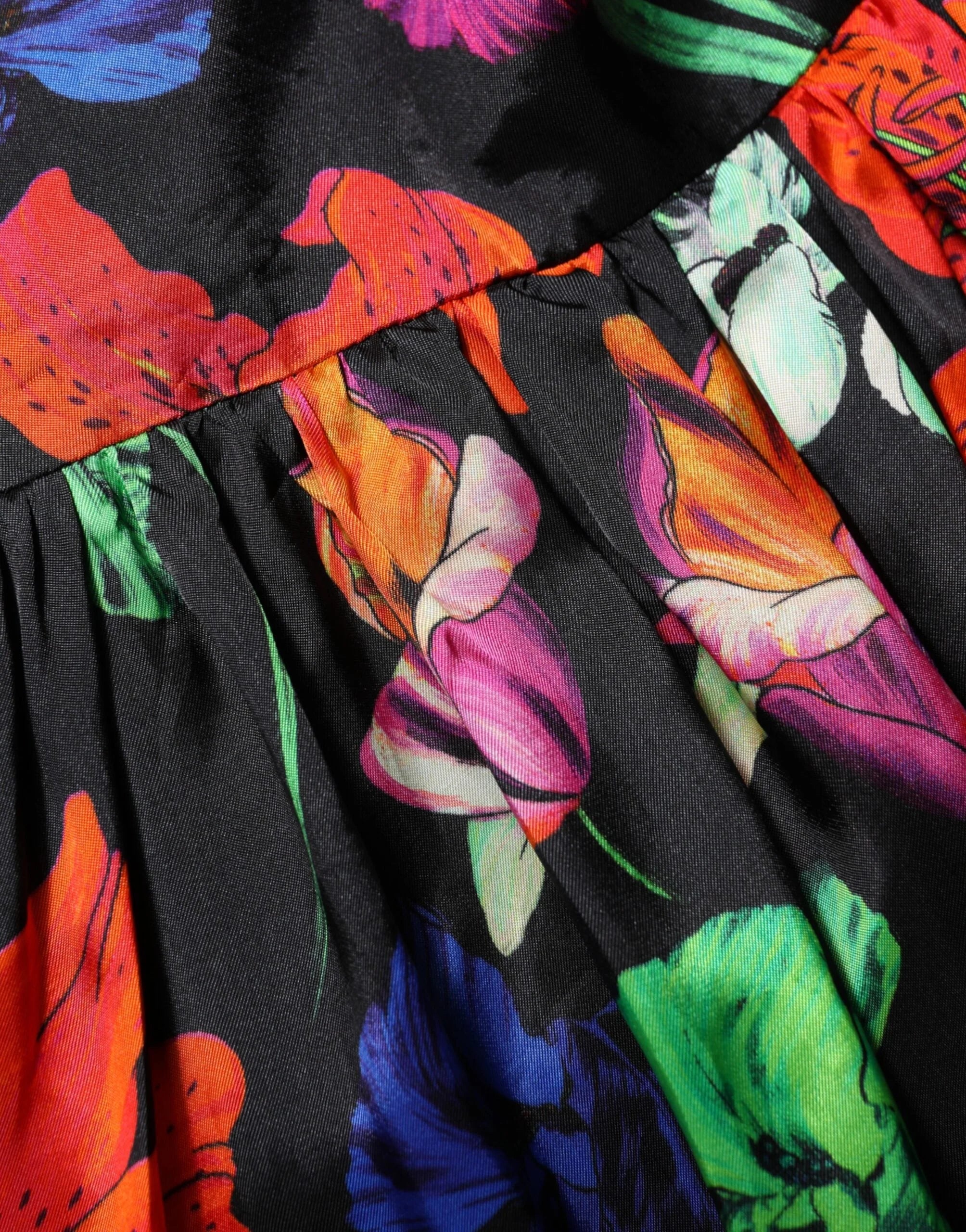 MSGM Dress Black Multicolor Floral Ruffle Long Sleeve Mini Dress - IT40|S - Dresses