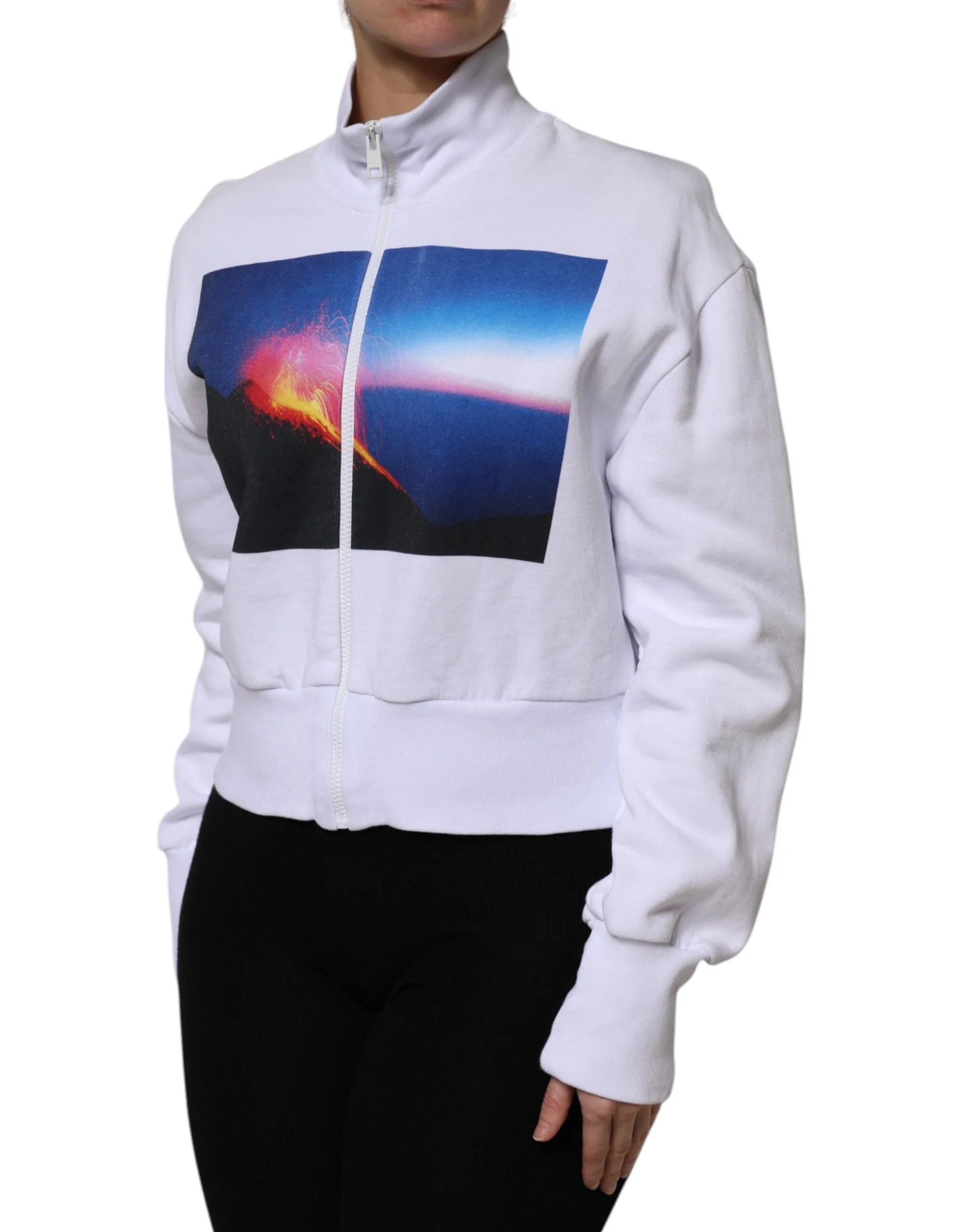 MSGM White Graphic Print Cotton Long Sleeves Full Zip Bomber Jacket - IT40|S - Bomber Jackets