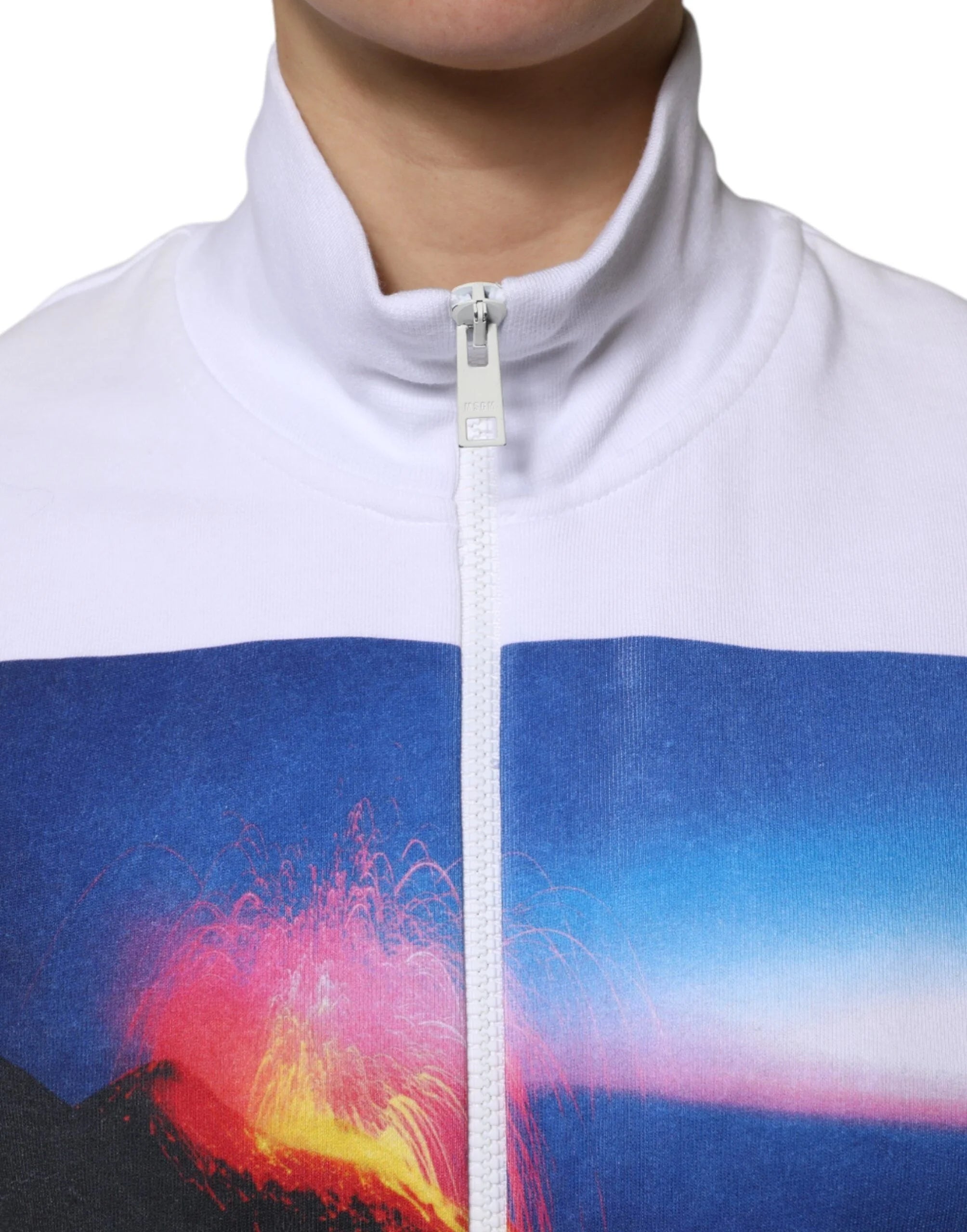 MSGM White Graphic Print Cotton Long Sleeves Full Zip Bomber Jacket - IT40|S - Bomber Jackets