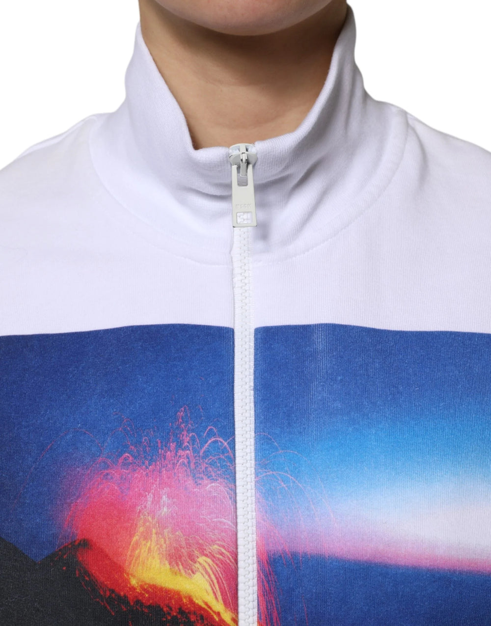 MSGM White Graphic Print Cotton Long Sleeves Full Zip Bomber Jacket - IT40|S - Bomber Jackets
