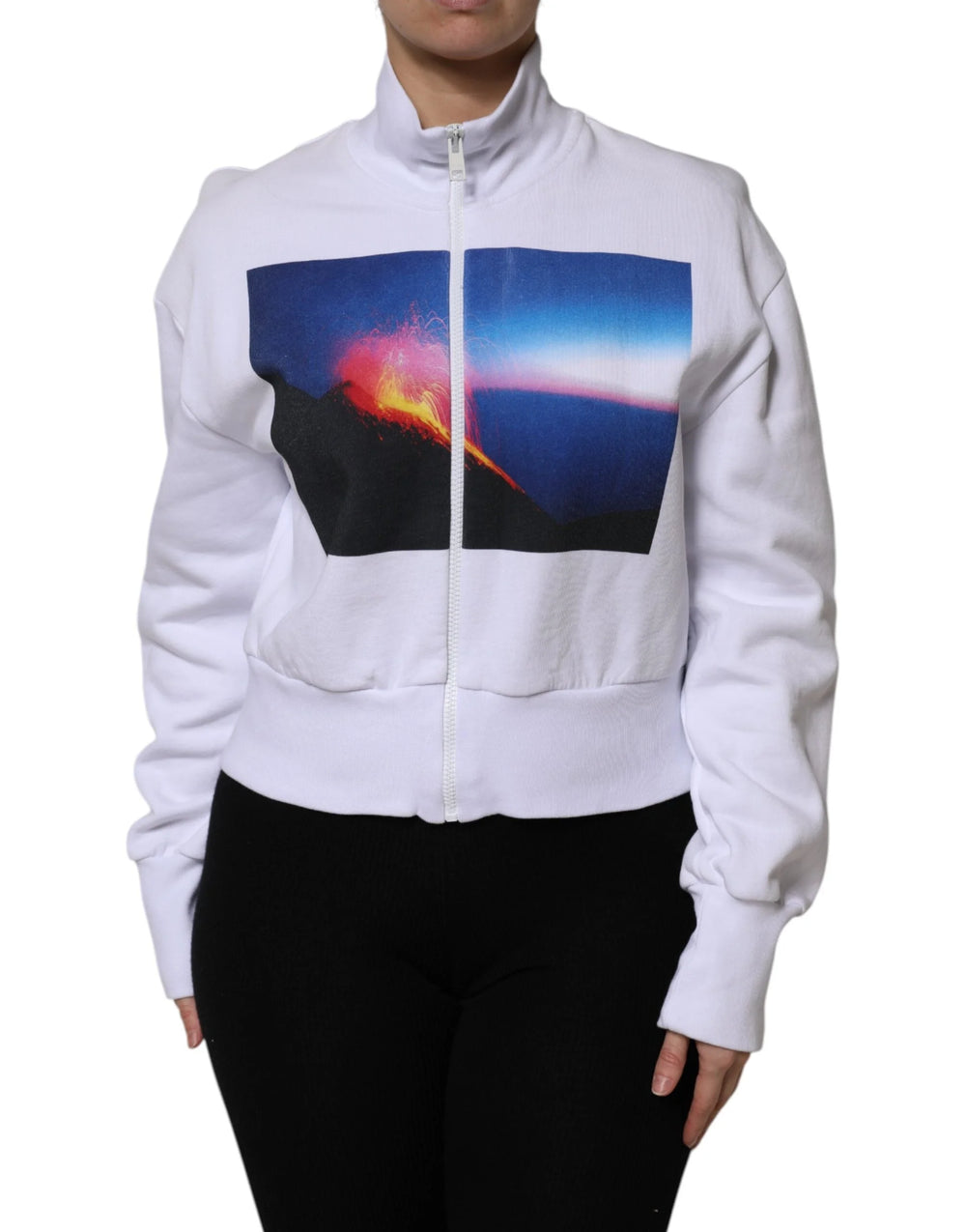MSGM White Graphic Print Cotton Long Sleeves Full Zip Bomber Jacket - IT40|S - Bomber Jackets