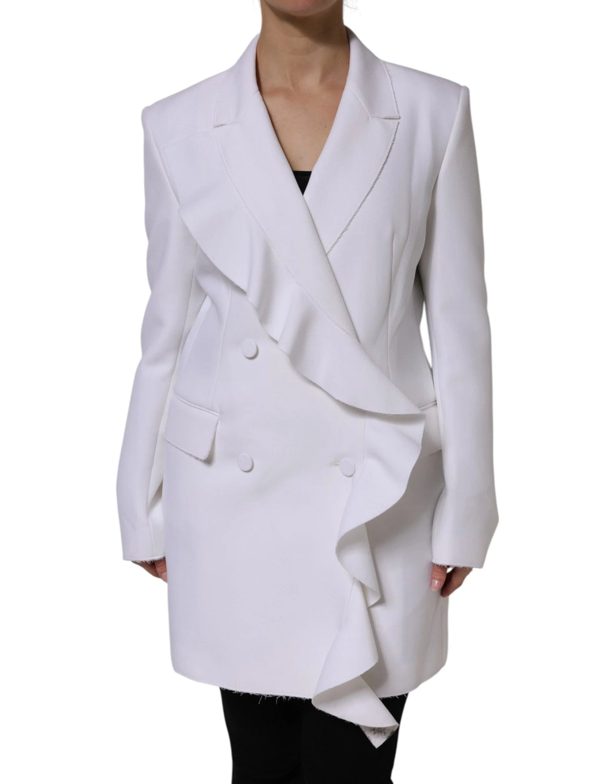 MSGM White Polyester Long Sleeves Ruffled Wrap Jacket - IT46|XL - Wrap Coats