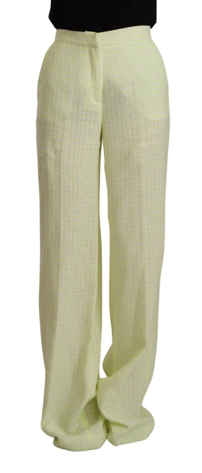 MSGM Yellow Green Cotton High Waist Straight Long Pants - IT42|M - Trousers