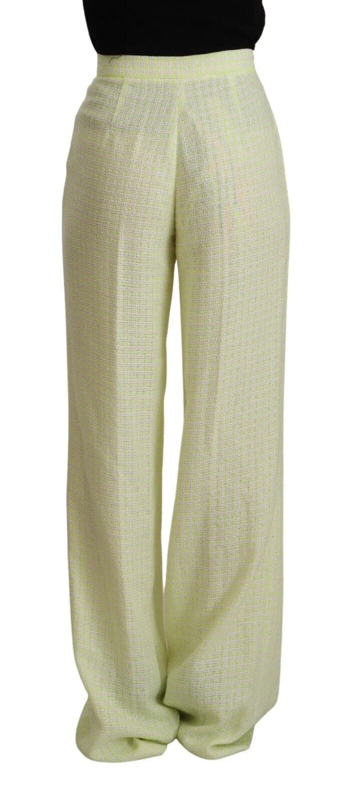 MSGM Yellow Green Cotton High Waist Straight Long Pants - IT42|M - Trousers