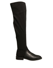 MY TWIN Black Leather Suede Flats High Boots Shoes - EU37/US7 - Boots
