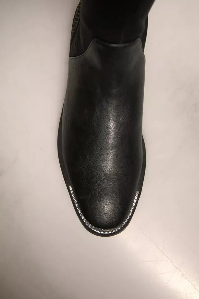 MY TWIN Black Leather Suede Flats High Boots Shoes - EU37/US7 - Boots