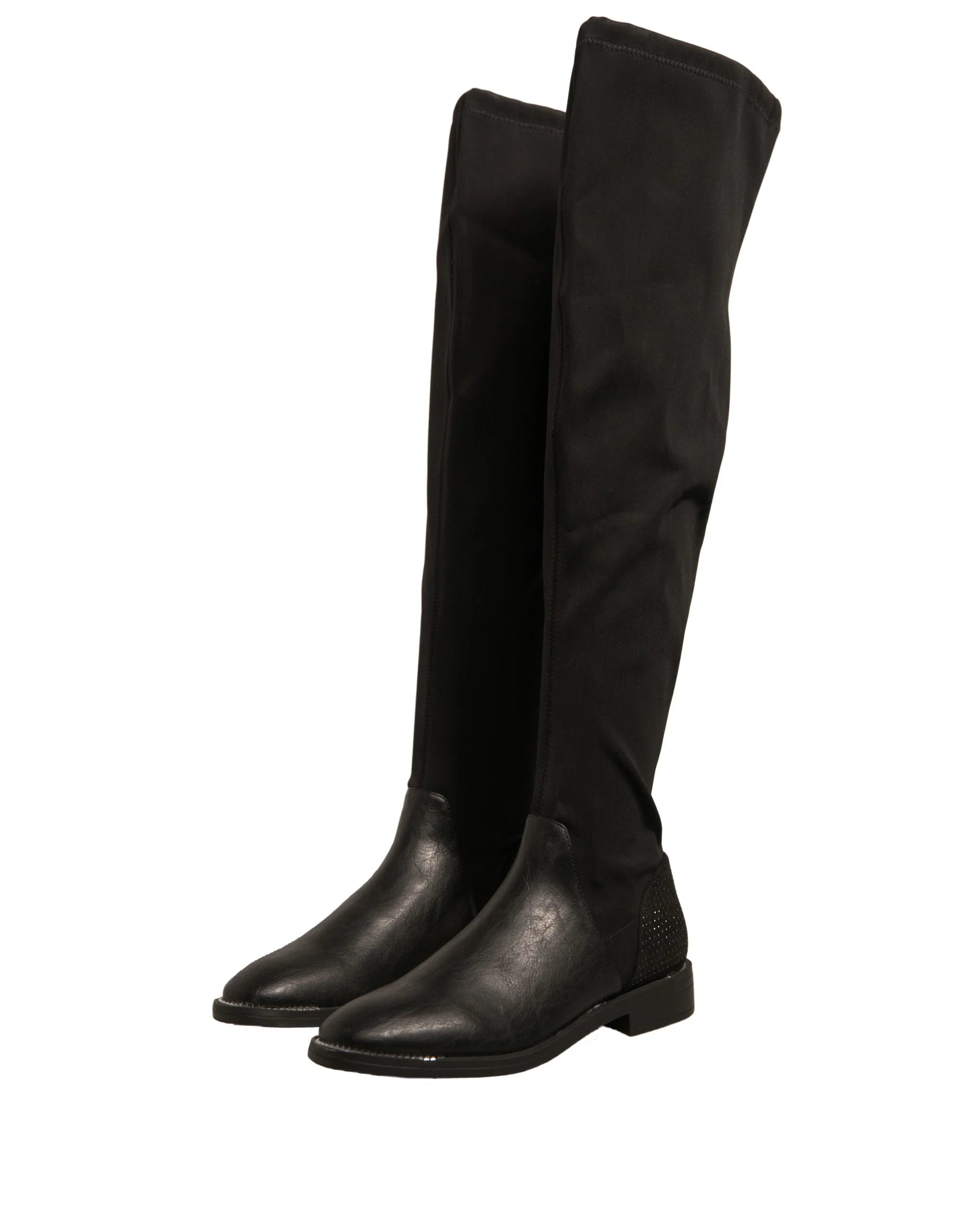 MY TWIN Black Leather Suede Flats High Boots Shoes - EU37/US7 - Boots
