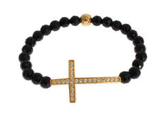 Nialaya Agate Stone Gold CZ Cross 925 Silver Bracelet - M - Bracelets