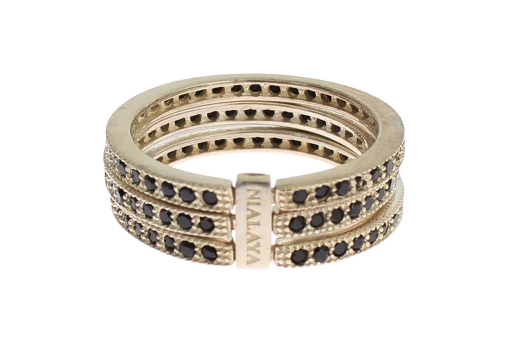 Nialaya Black CZ 925 Sterling Silver Womens Ring - EU50 | US5 - Rings