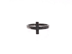 Nialaya Black CZ Cross Rhodium 925 Ring - Rings