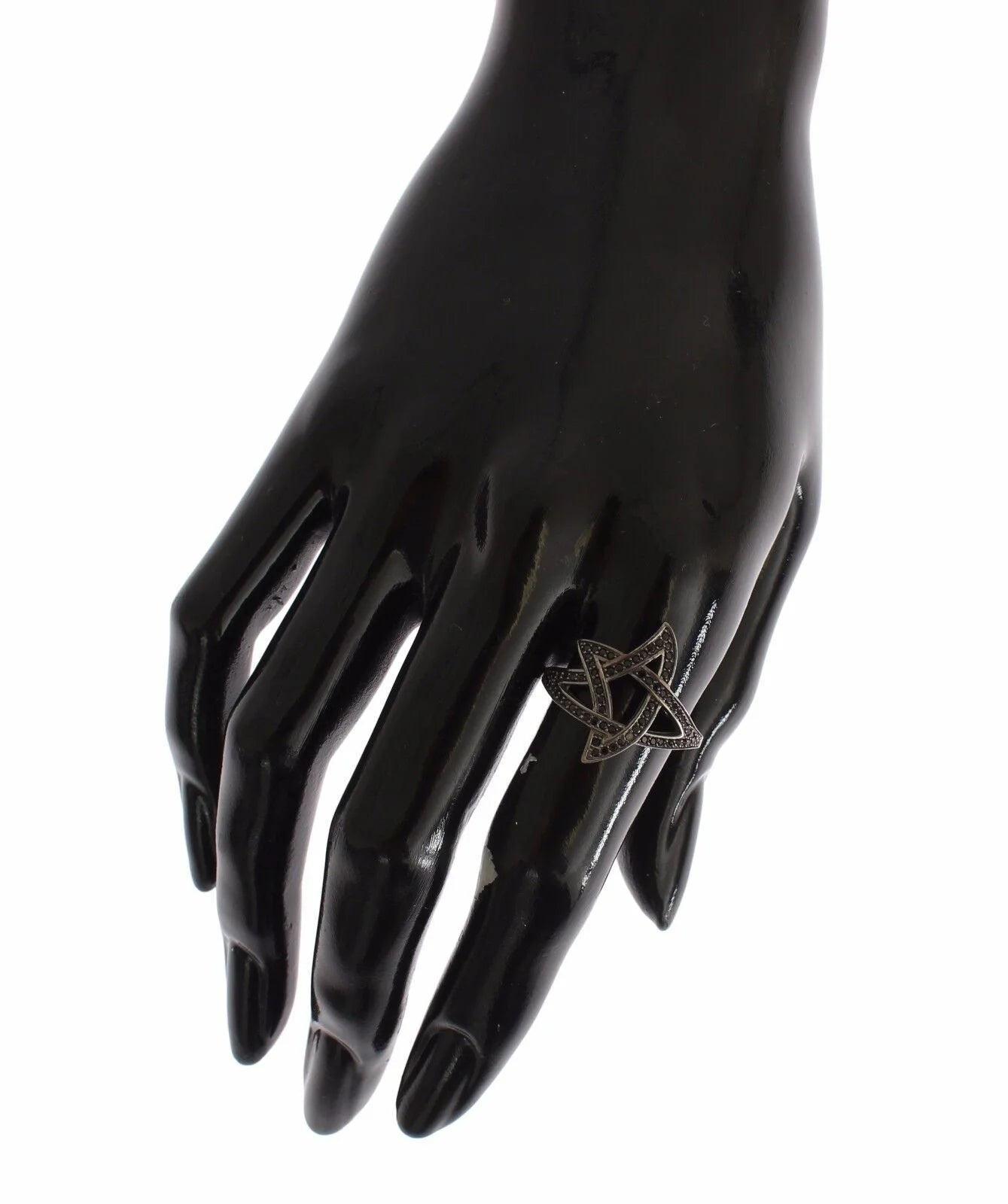 Nialaya Black CZ Rhodium 925 Silver Womens Ring - Rings