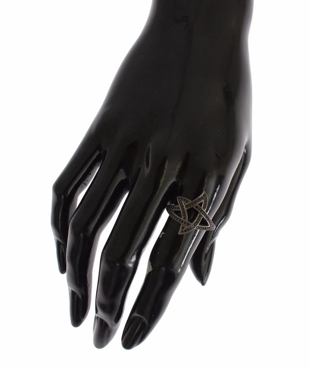 Nialaya Black CZ Rhodium 925 Silver Womens Ring - Rings