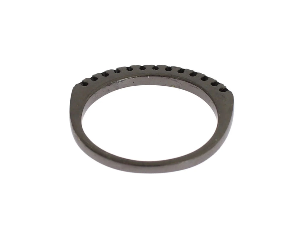 Nialaya Black CZ Rhodium 925 Silver Womens Ring - Rings