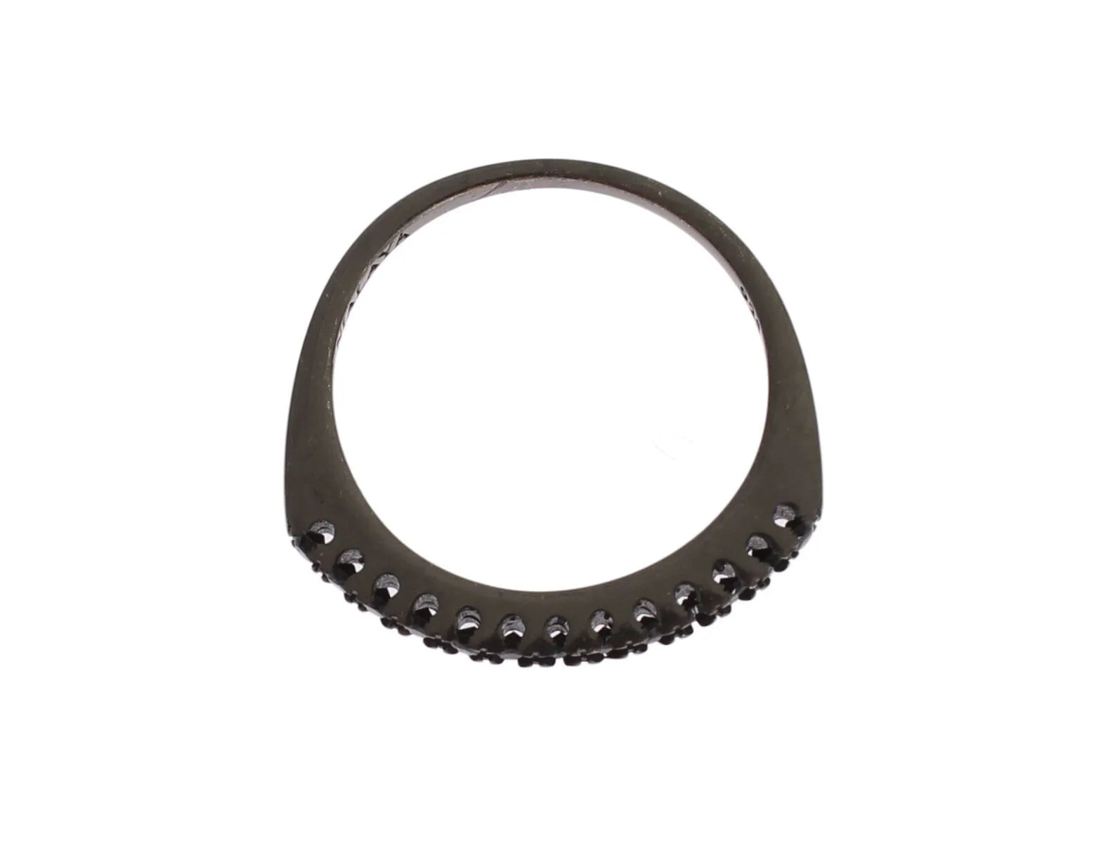 Nialaya Black CZ Rhodium 925 Silver Womens Ring - Rings