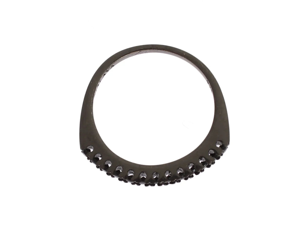 Nialaya Black CZ Rhodium 925 Silver Womens Ring - Rings