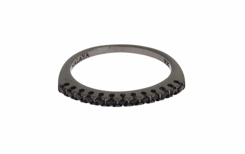 Nialaya Black CZ Rhodium 925 Silver Womens Ring - Rings