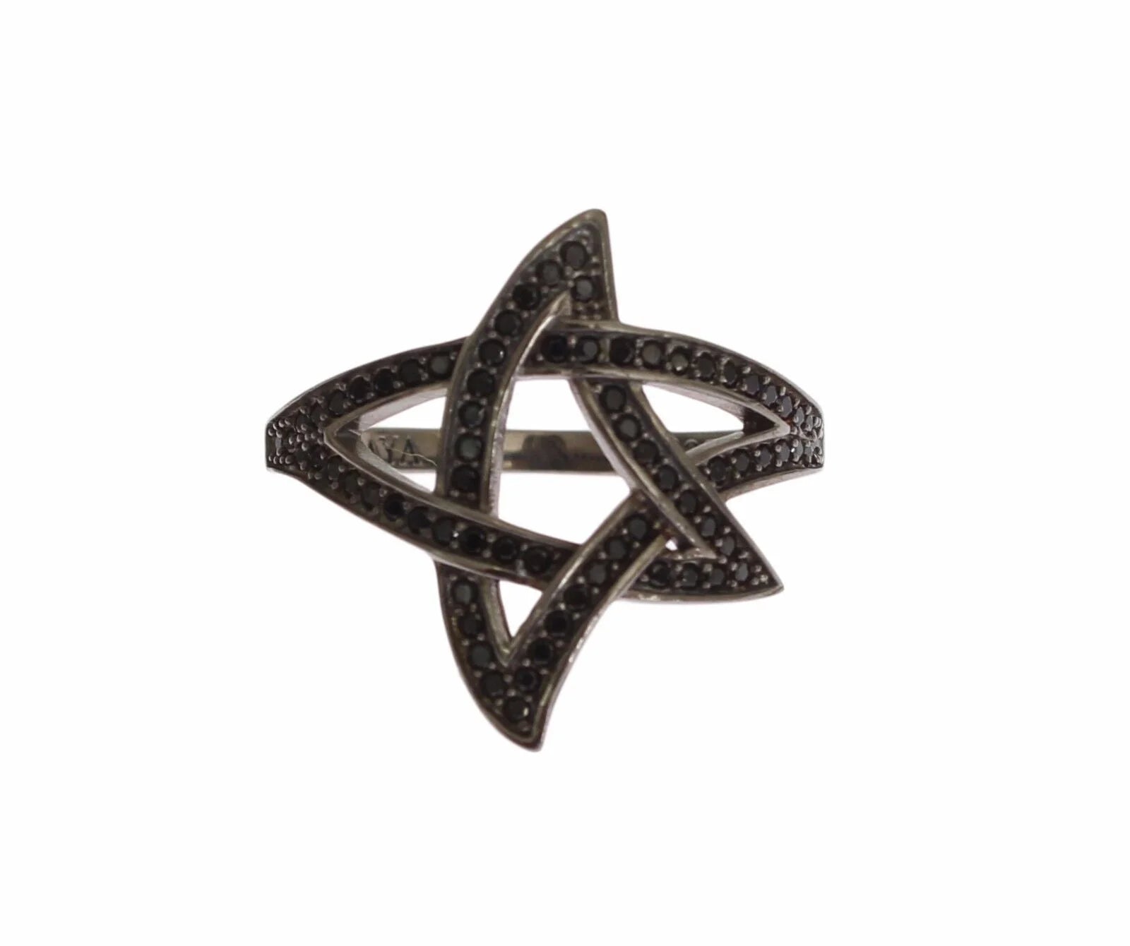 Nialaya Black CZ Rhodium 925 Silver Womens Ring - Rings