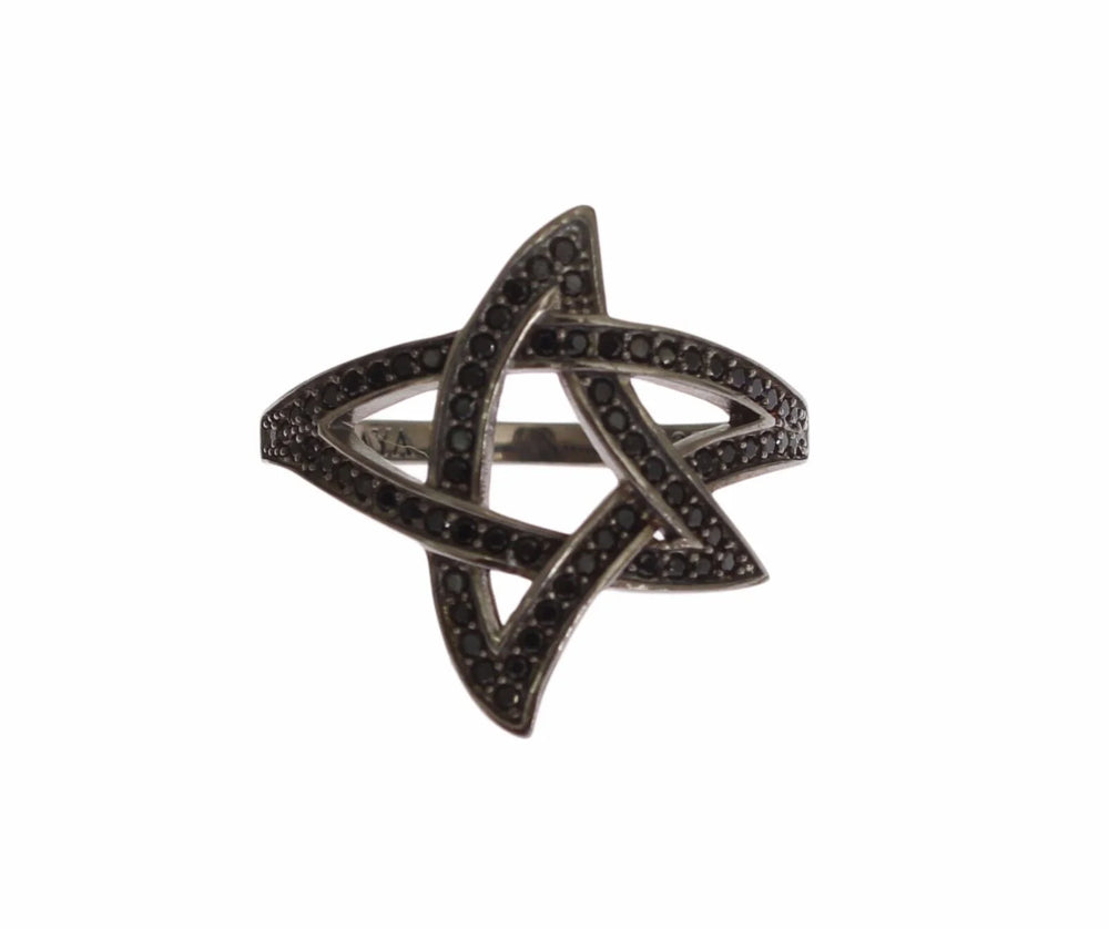 Nialaya Black CZ Rhodium 925 Silver Womens Ring - Rings