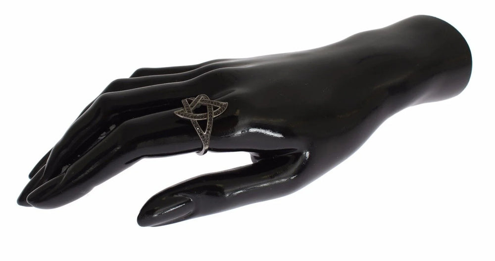 Nialaya Black CZ Rhodium 925 Silver Womens Ring - Rings