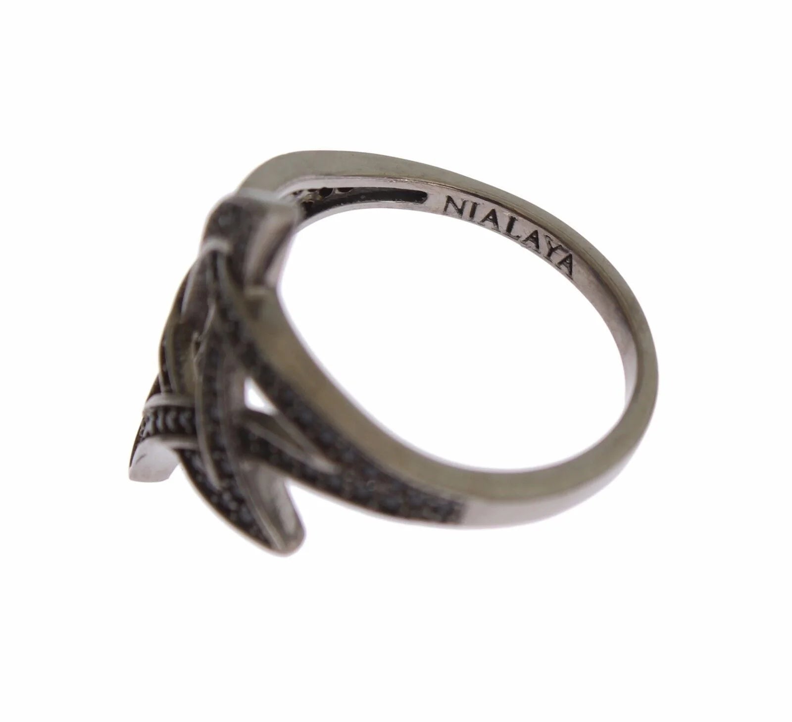Nialaya Black CZ Rhodium 925 Silver Womens Ring - Rings