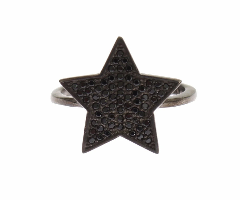 Nialaya Black CZ Star 925 Silver Womens Ring - EU50 | US5