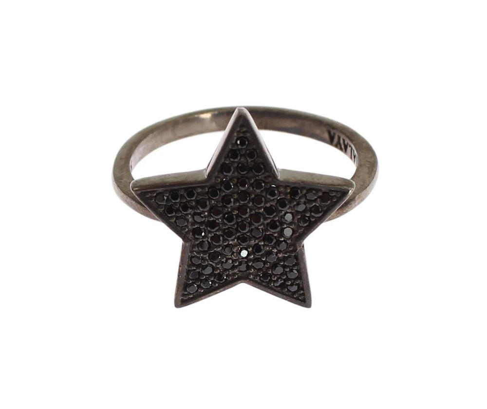 Nialaya Black CZ Star 925 Silver Womens Ring - EU50 | US5 - Rings