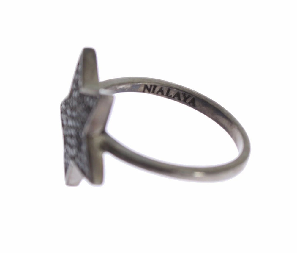 Nialaya Black CZ Star 925 Silver Womens Ring - EU50 | US5 - Rings