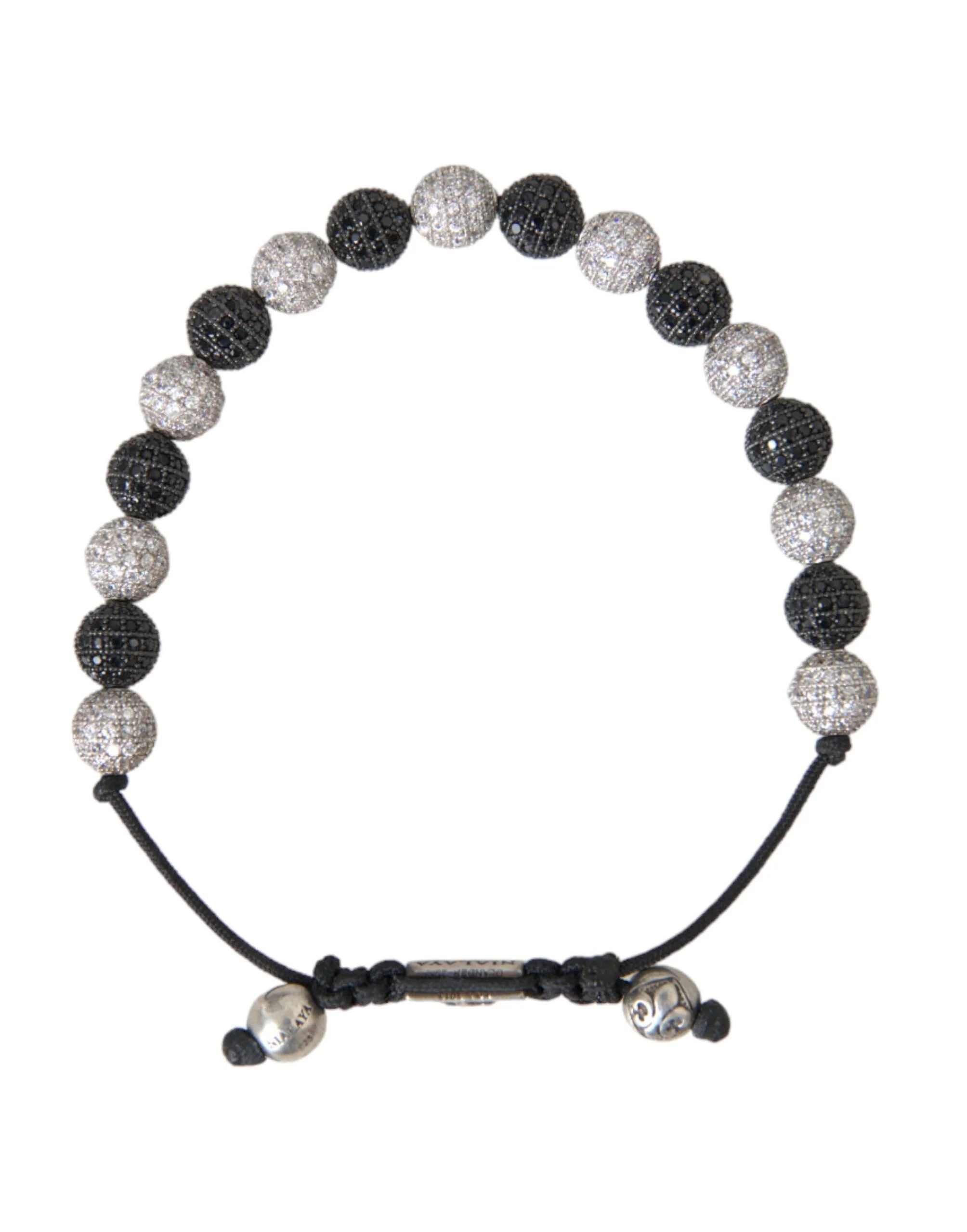 Nialaya CZ Crystal Ball Black White Beaded Bracelet - M - Bracelets