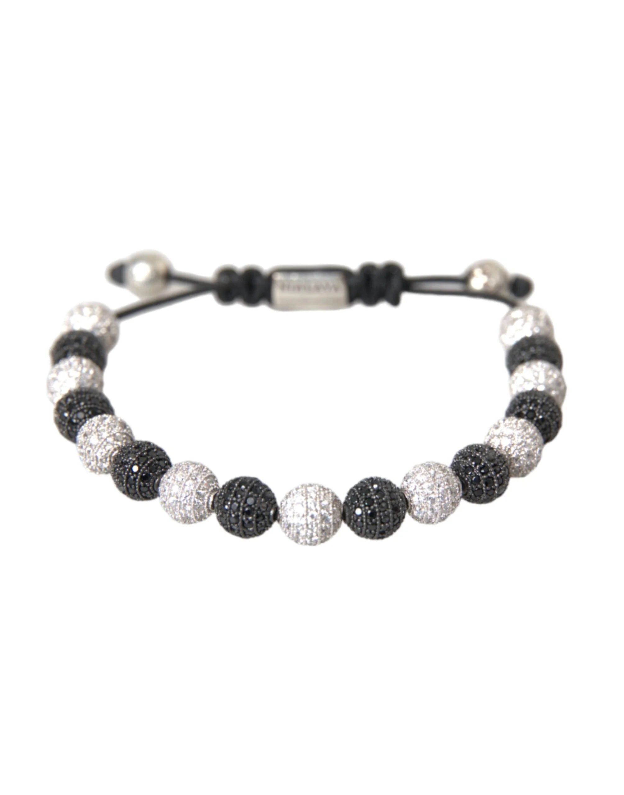 Nialaya CZ Crystal Ball Black White Beaded Bracelet - M - Bracelets
