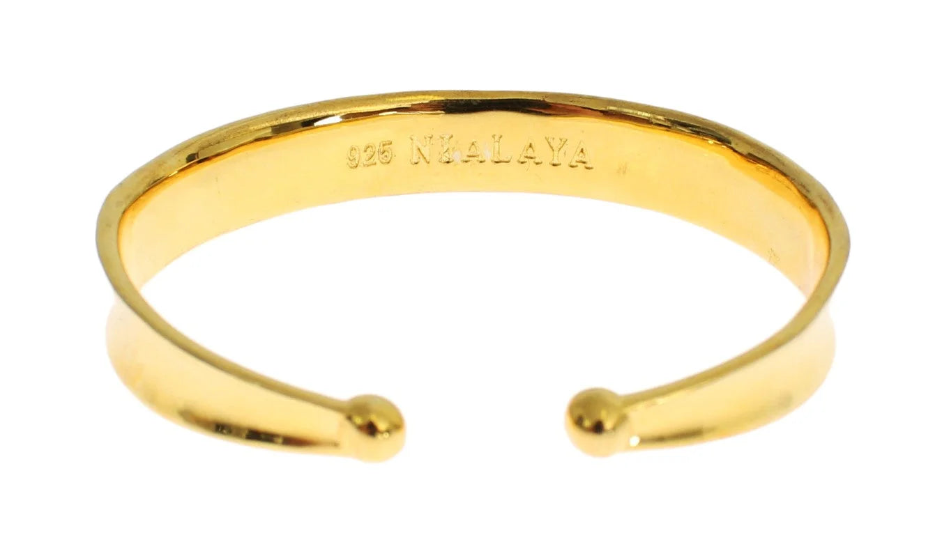 Nialaya CZ Gold Sterling 925 Silver Bangle Bracelet - M