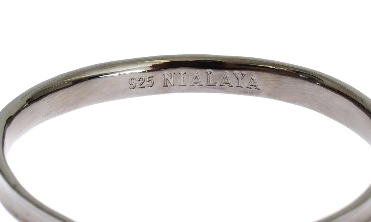 Nialaya Gray Rhodium 925 Silver Bangle Bracelet - S - Bracelets