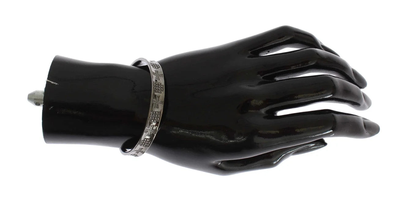 Nialaya Gray Rhodium 925 Silver Bangle Bracelet - S - Bracelets