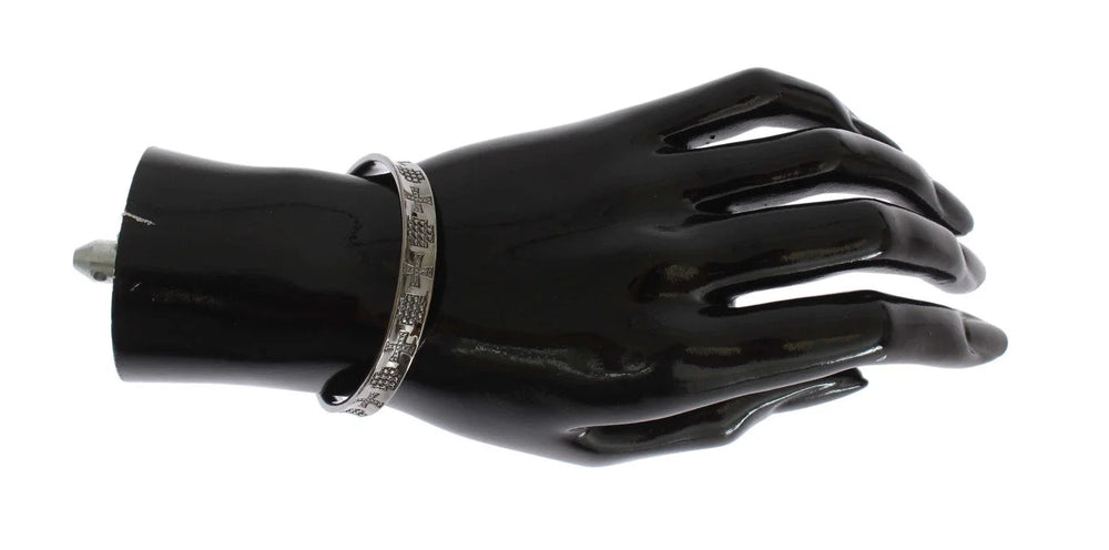 Nialaya Gray Rhodium 925 Silver Bangle Bracelet - S - Bracelets