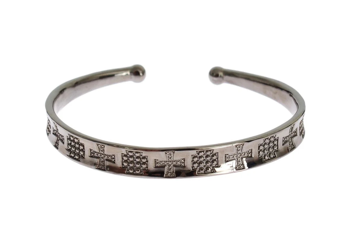 Nialaya Gray Rhodium 925 Silver Bangle Bracelet - S - Bracelets