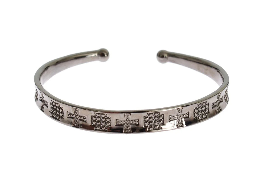 Nialaya Gray Rhodium 925 Silver Bangle Bracelet - S - Bracelets