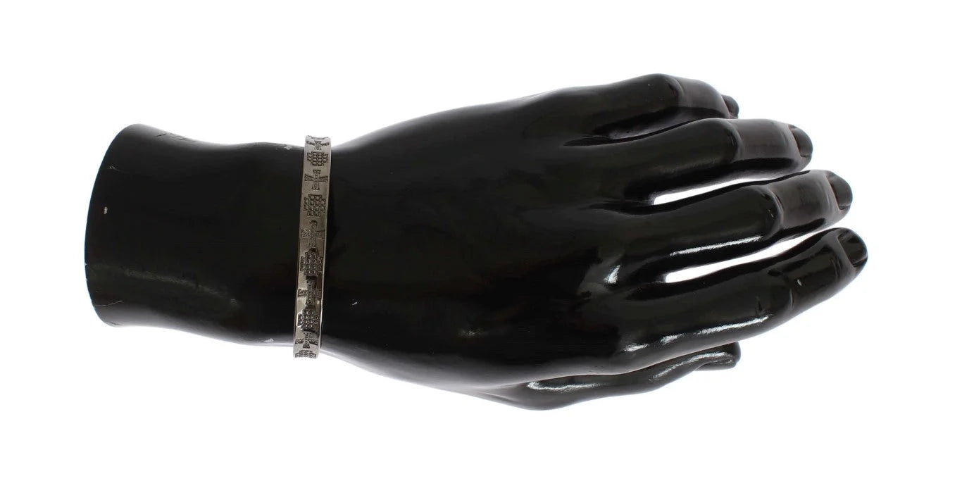 Nialaya Gray Rhodium 925 Silver Bangle Bracelet - S - Bracelets