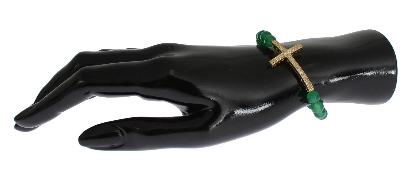 Nialaya Jade Stone Gold CZ Cross 925 Silver Bracelet - Bracelets