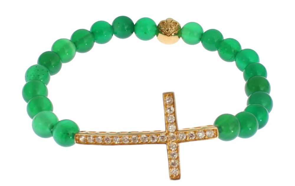 Nialaya Jade Stone Gold CZ Cross 925 Silver Bracelet - Bracelets