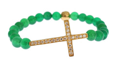 Nialaya Jade Stone Gold CZ Cross 925 Silver Bracelet - Bracelets