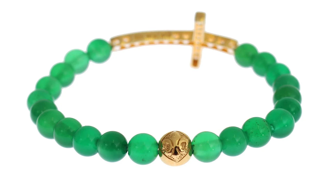 Nialaya Jade Stone Gold CZ Cross 925 Silver Bracelet - Bracelets