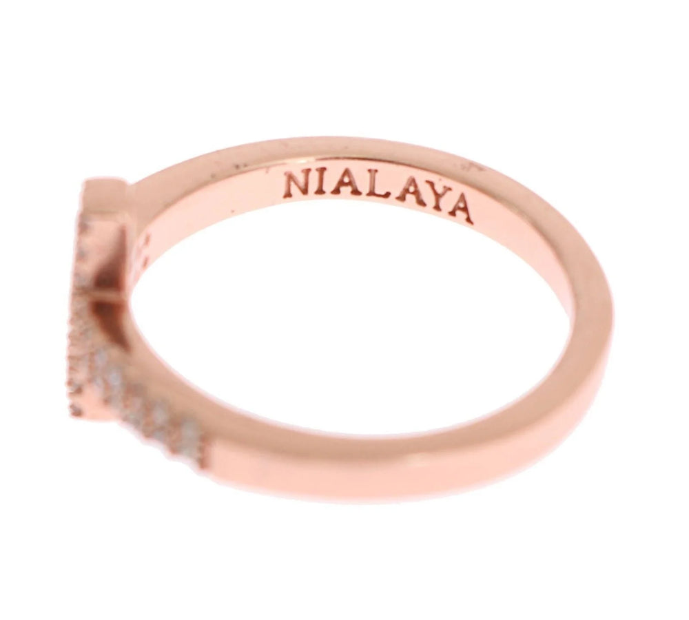 Nialaya Pink Gold 925 Silver Womens Cross CZ Ring - Rings