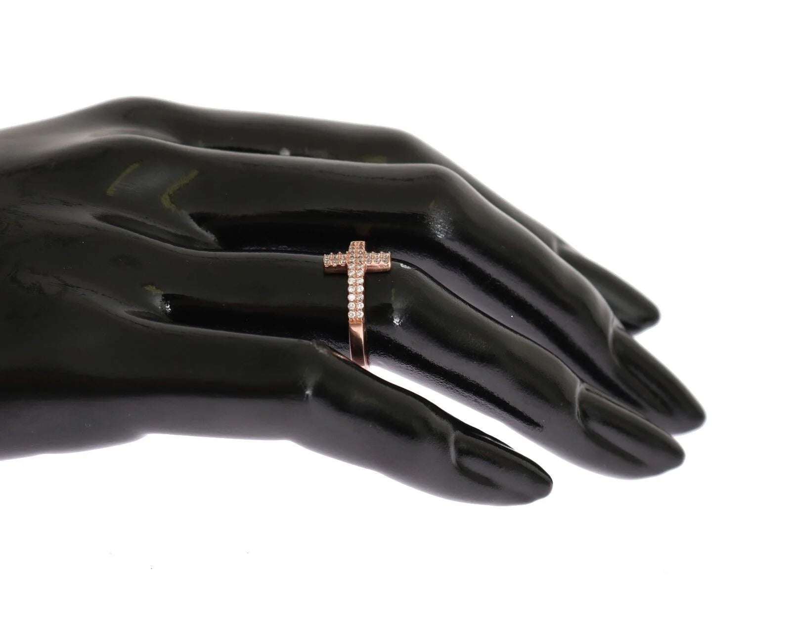 Nialaya Pink Gold 925 Silver Womens Cross CZ Ring - Rings