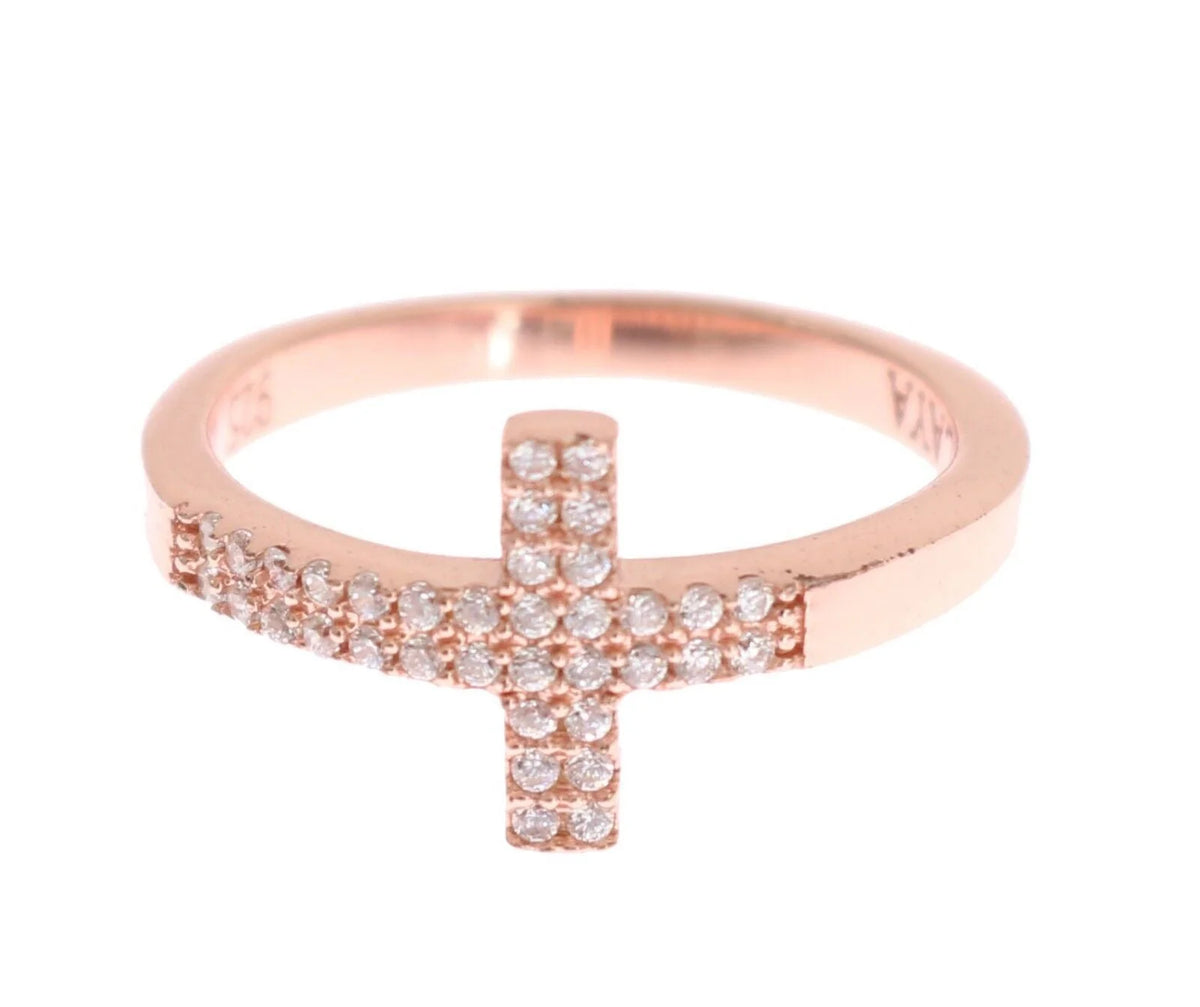 Nialaya Pink Gold 925 Silver Womens Cross CZ Ring - Rings