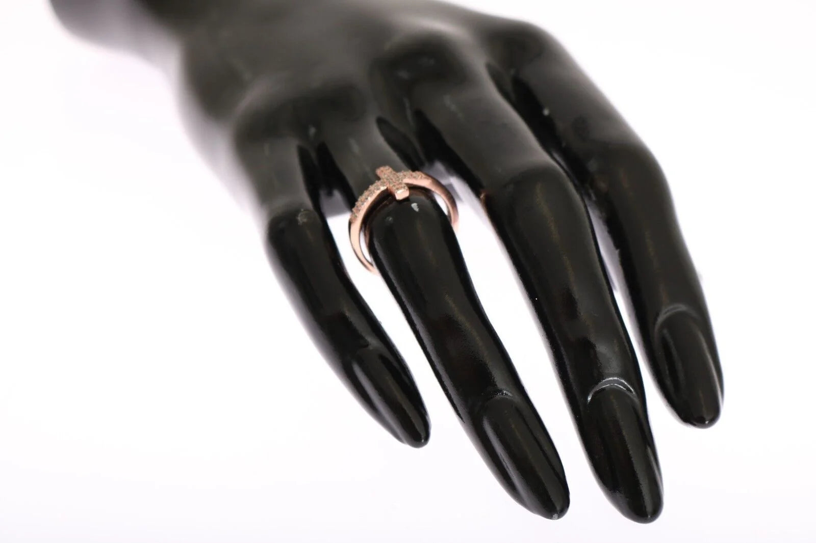 Nialaya Pink Gold 925 Silver Womens Cross CZ Ring - Rings