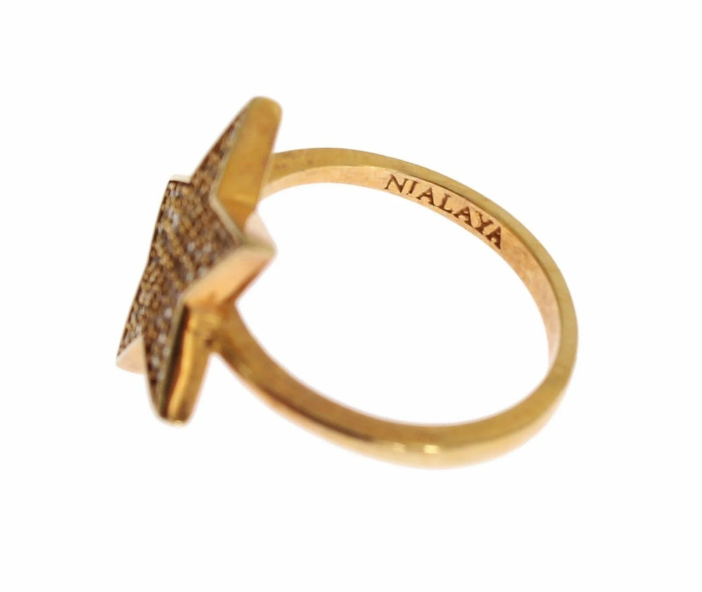 Nialaya Star Gold 925 Silver Womens Clear Ring - EU54 | US7 - Rings