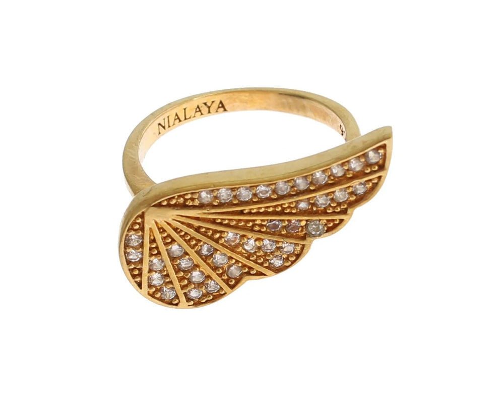 Nialaya Womens Clear CZ Gold 925 Silver Authentic Ring - EU48 | US4.5 - Rings