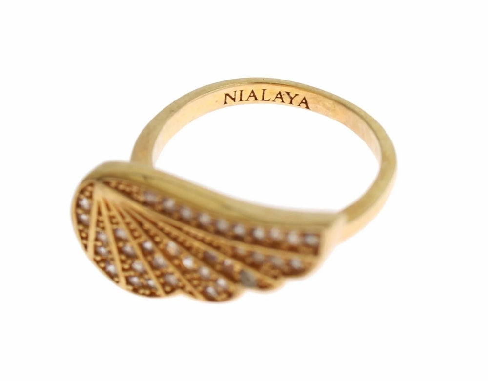 Nialaya Womens Clear CZ Gold 925 Silver Authentic Ring - EU48 | US4.5 - Rings