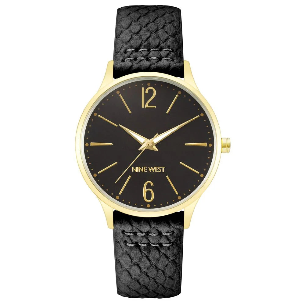 Nine West Black Leather Dress Watch