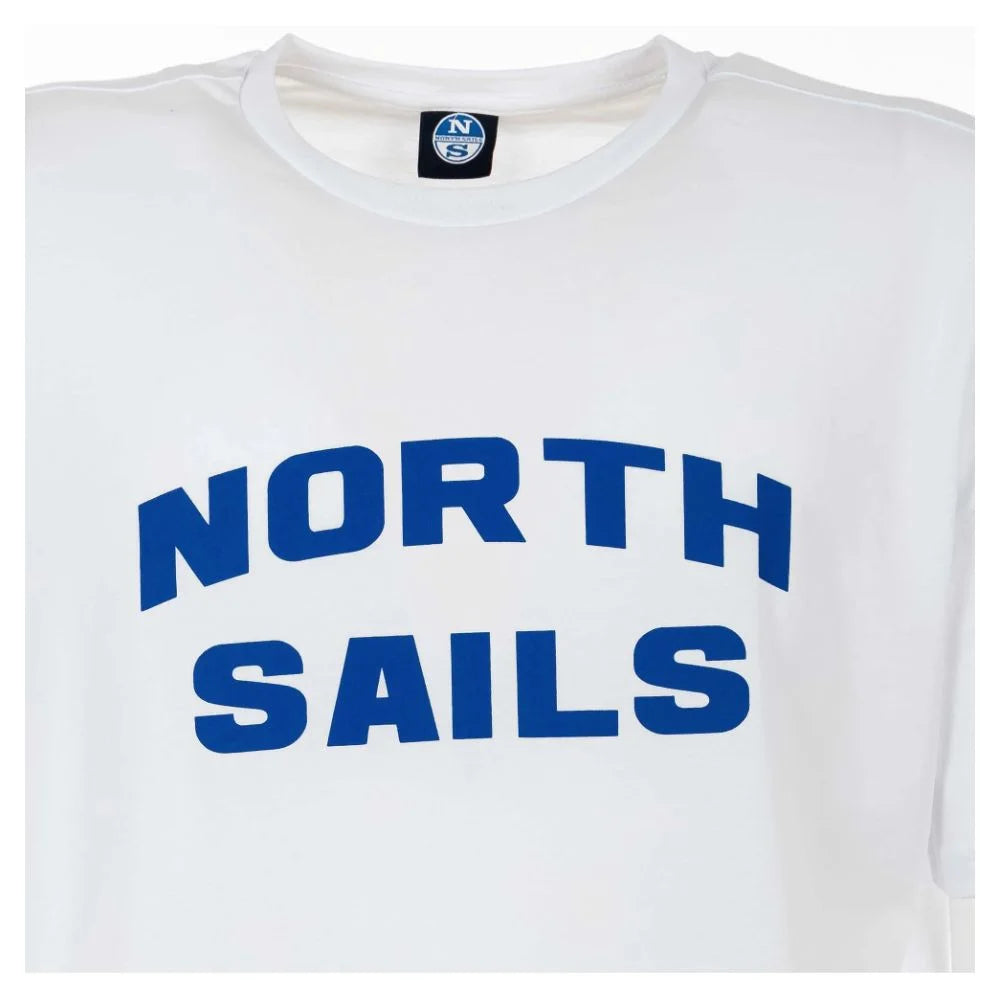 North Sails Elegant White Cotton Tee with Bold Blue Logo - T-Shirts